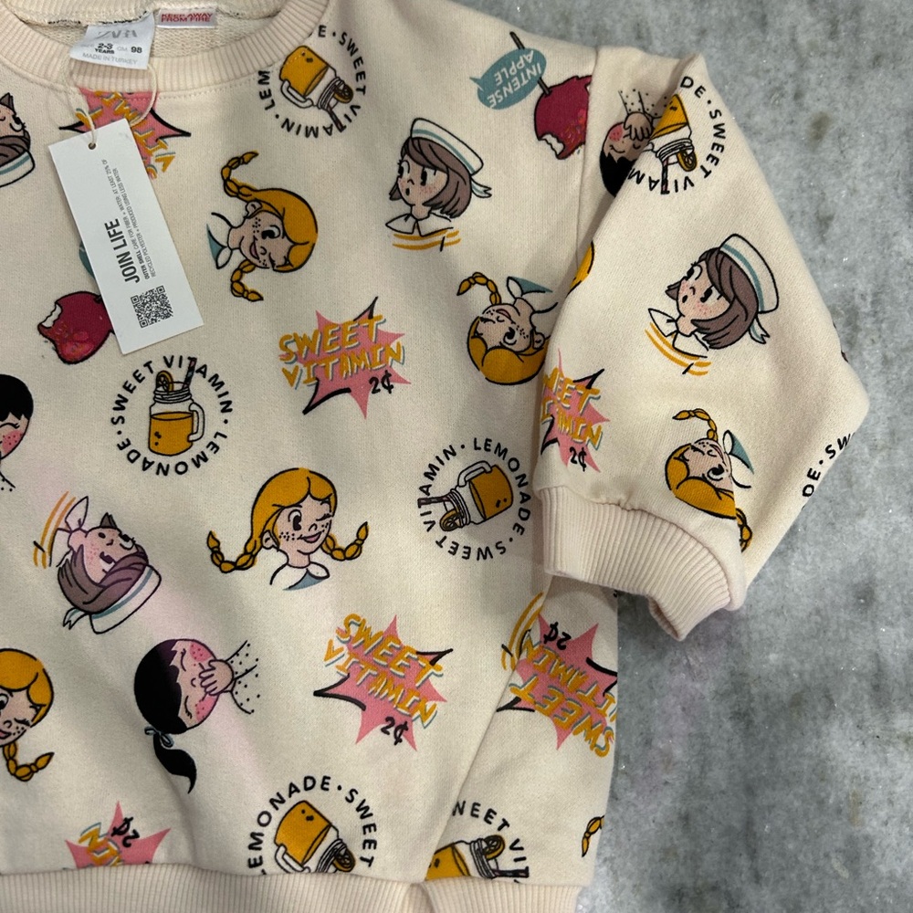 Zara Girls Sweet Vitamin Apple Lemonade Sweatshirt Size 2-3Y - Picture 6 of 6
